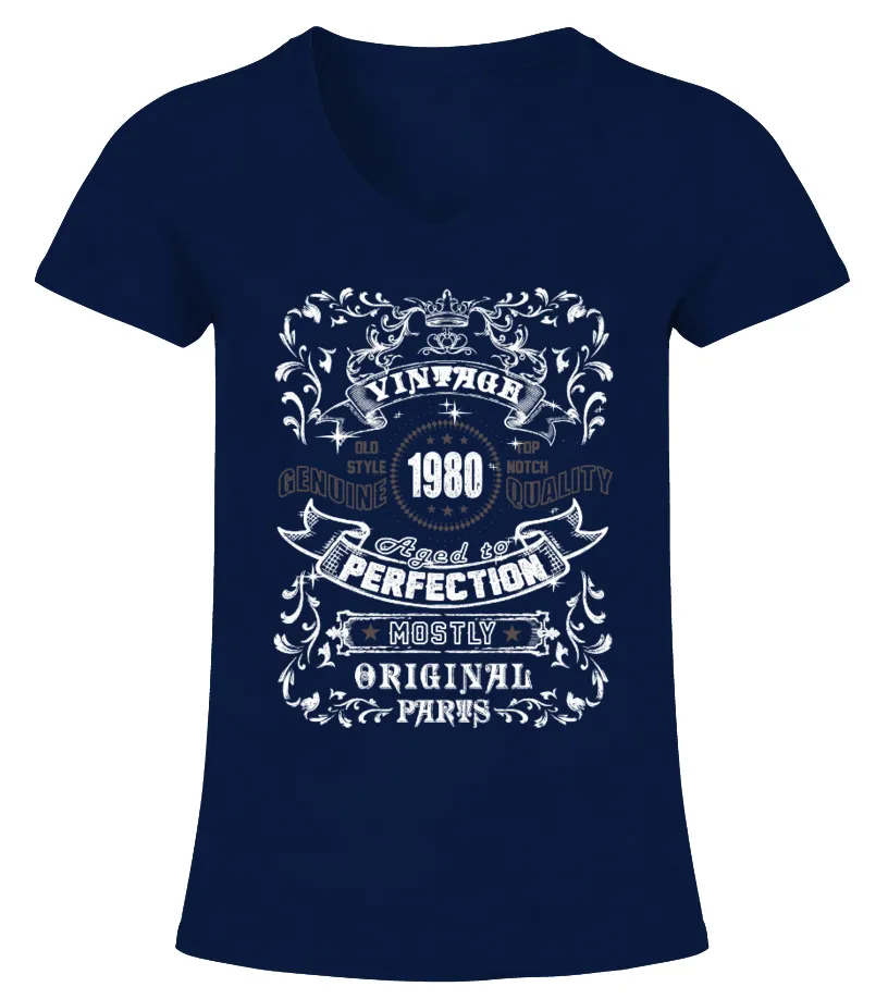 1980 Vintage Aged to Perfection Camiseta cuello pico Mujer