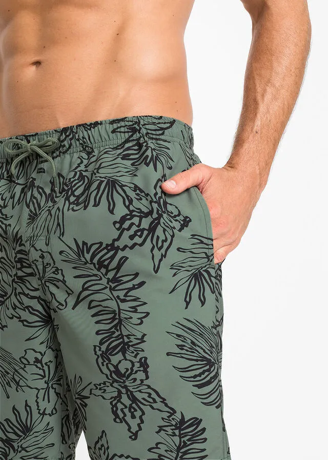 Bañador de hombre Verde oliva-negro estampado