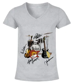 BEATLES musical instrument Camiseta cuello pico Mujer