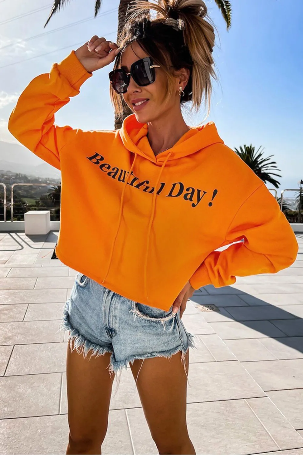 BEAUTIFUL DAY sudadera naranja con capucha