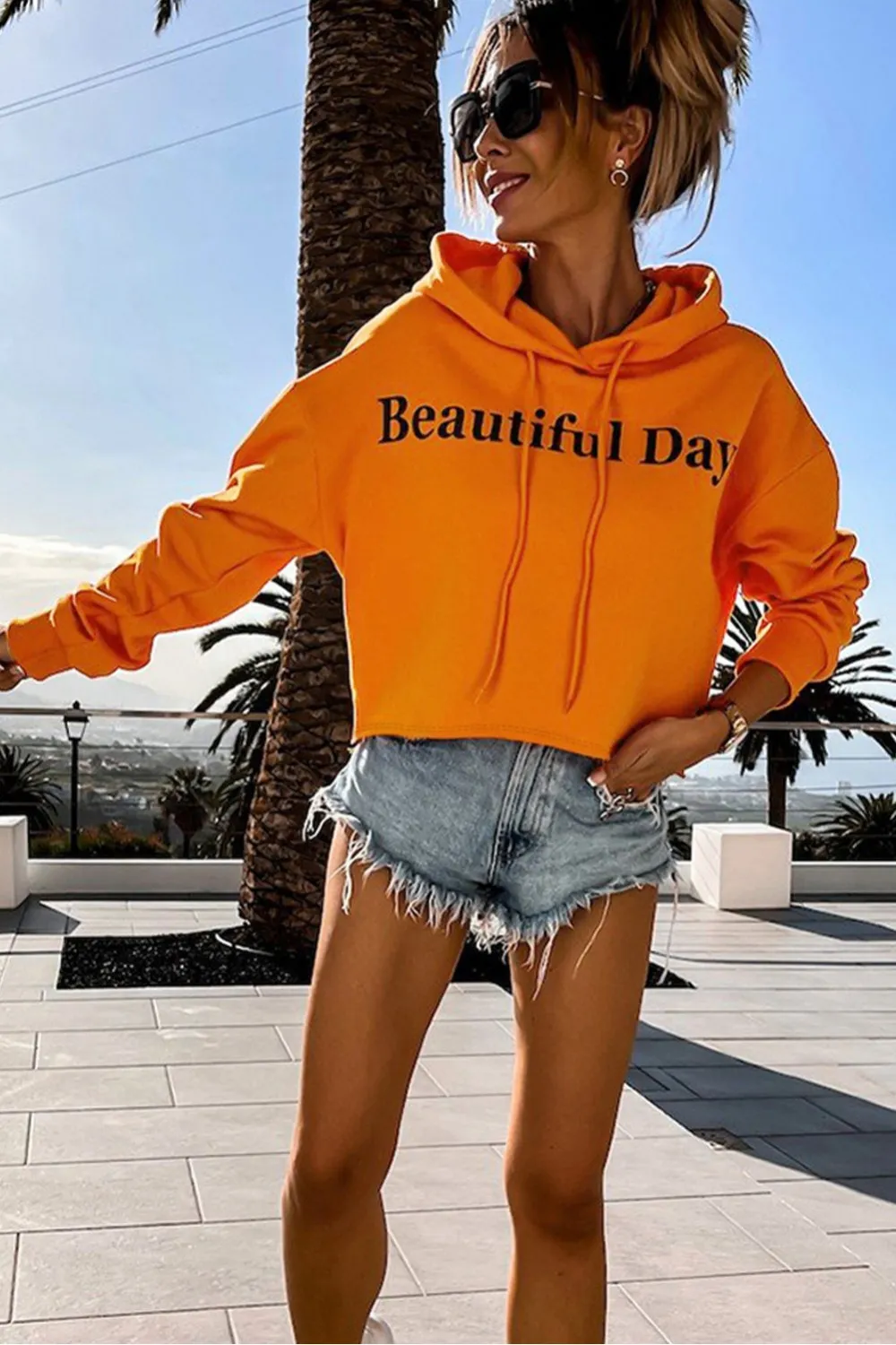 BEAUTIFUL DAY sudadera naranja con capucha