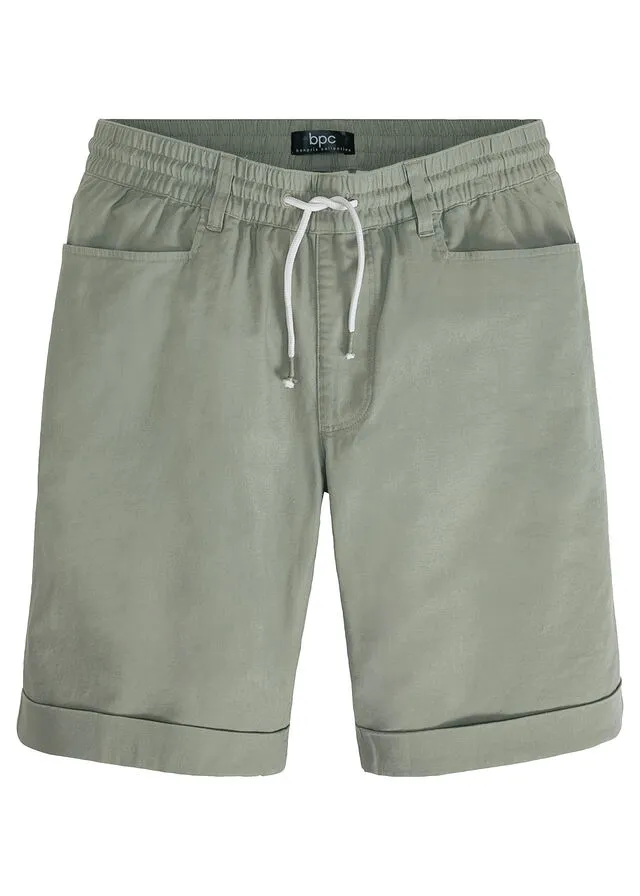 Bermudas elásticas de mezcla de lino, corte regular Verde