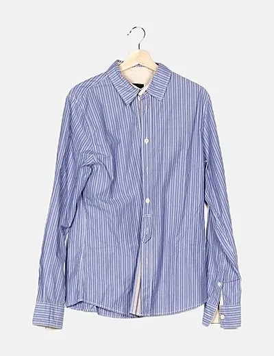 Bershka Camisa azul rayas blancas