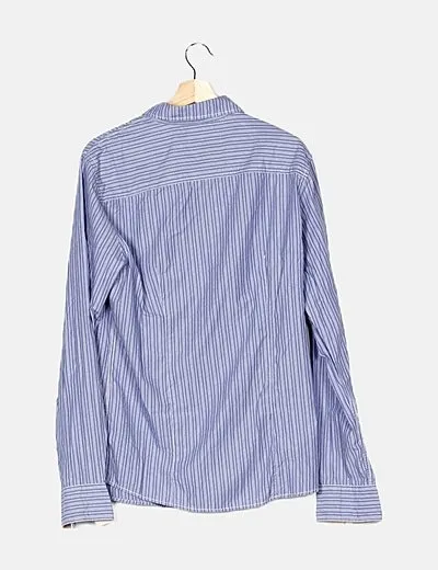 Bershka Camisa azul rayas blancas