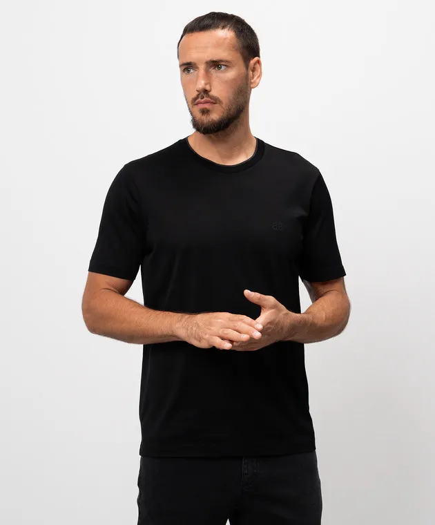 Bertolo Cashmere Black t-shirt with logo embroidery