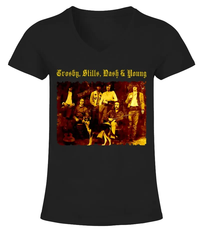 BK. CROSBY, STILLS, NASH AND YOUNG (4) Camiseta cuello pico Mujer