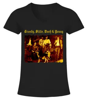 BK. CROSBY, STILLS, NASH AND YOUNG (4) Camiseta cuello pico Mujer