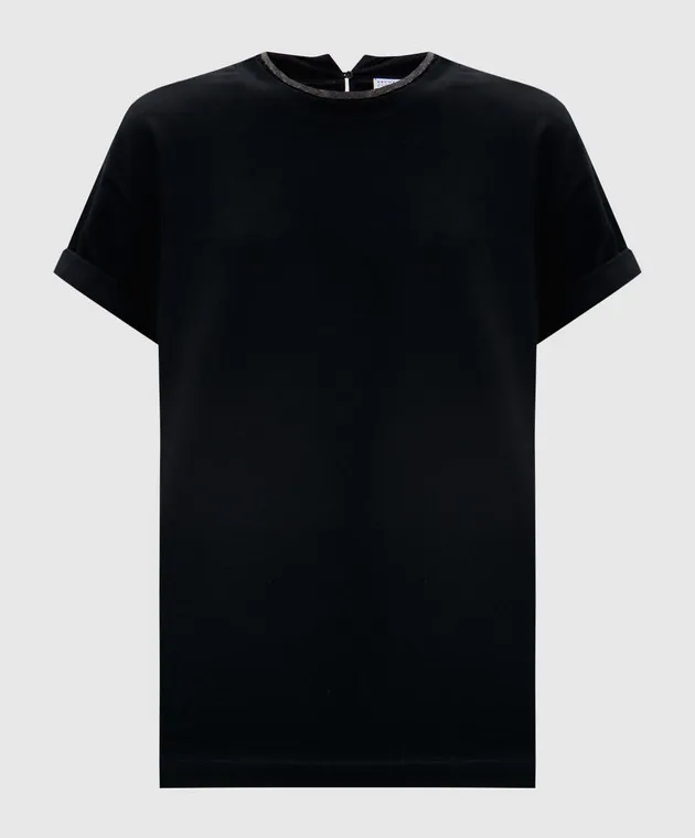 Brunello Cucinelli Black t-shirt with monil chain