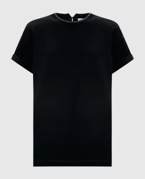 Brunello Cucinelli Black t-shirt with monil chain