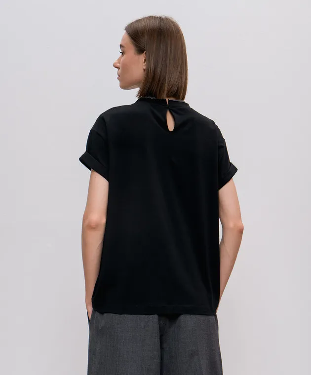 Brunello Cucinelli Black t-shirt with monil chain