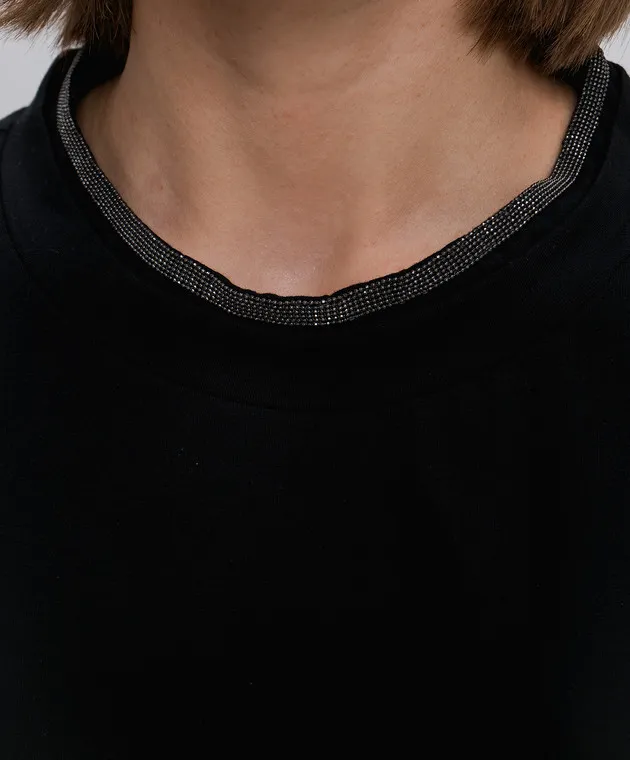 Brunello Cucinelli Black t-shirt with monil chain