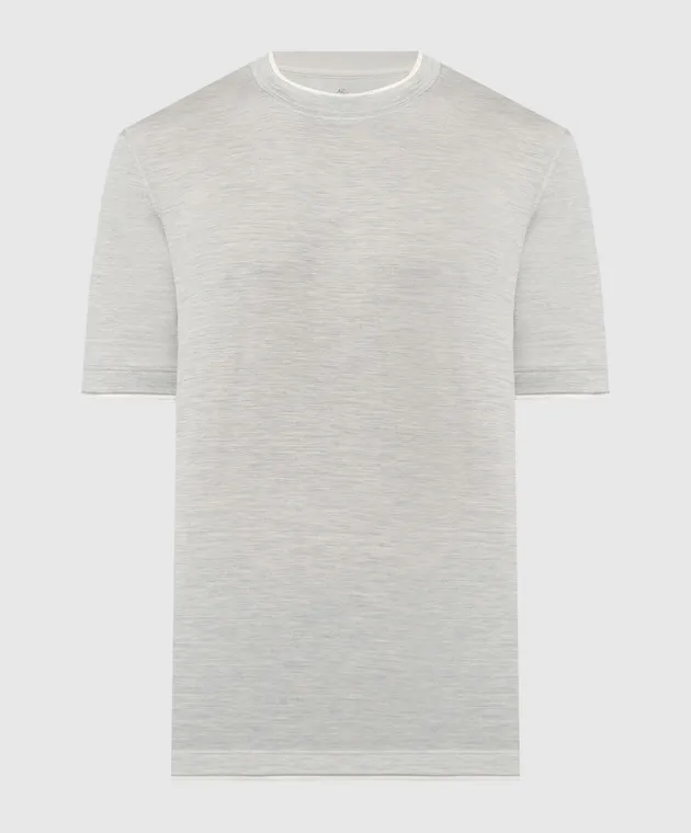 Brunello Cucinelli Gray melange t-shirt with layered silk