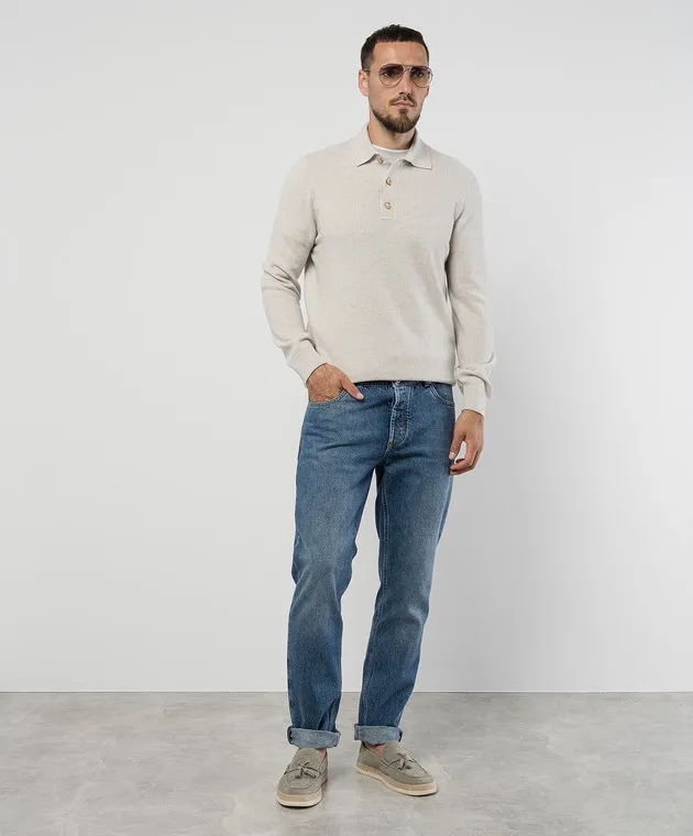 Brunello Cucinelli Gray melange t-shirt with layered silk