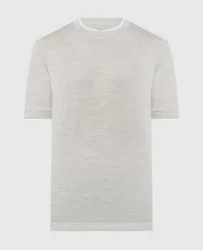 Brunello Cucinelli Gray melange t-shirt with layered silk