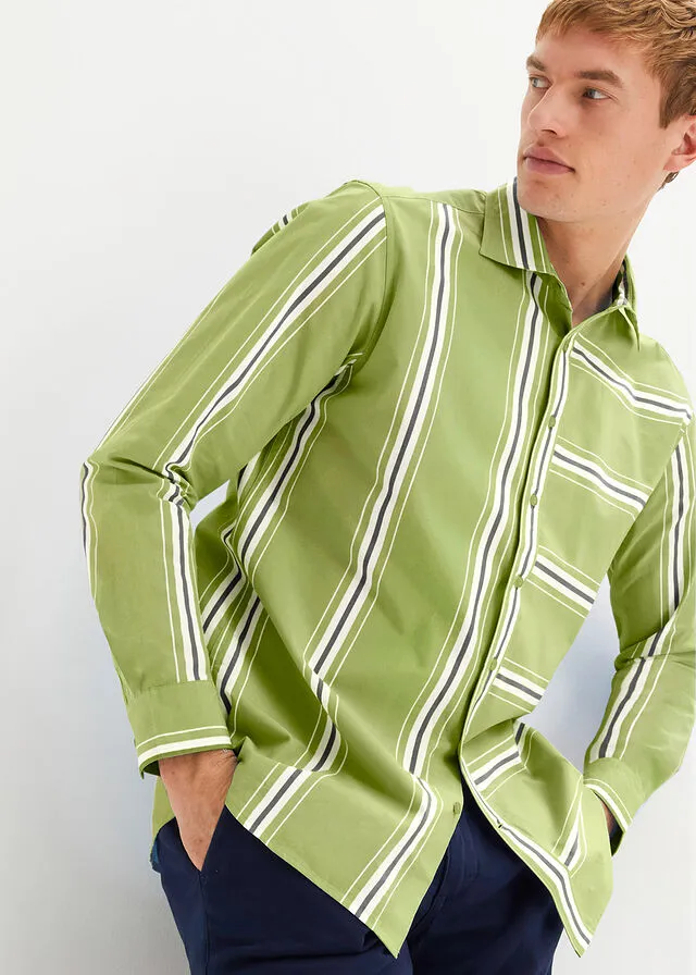 Camisa de manga larga verde pera rayas verticales