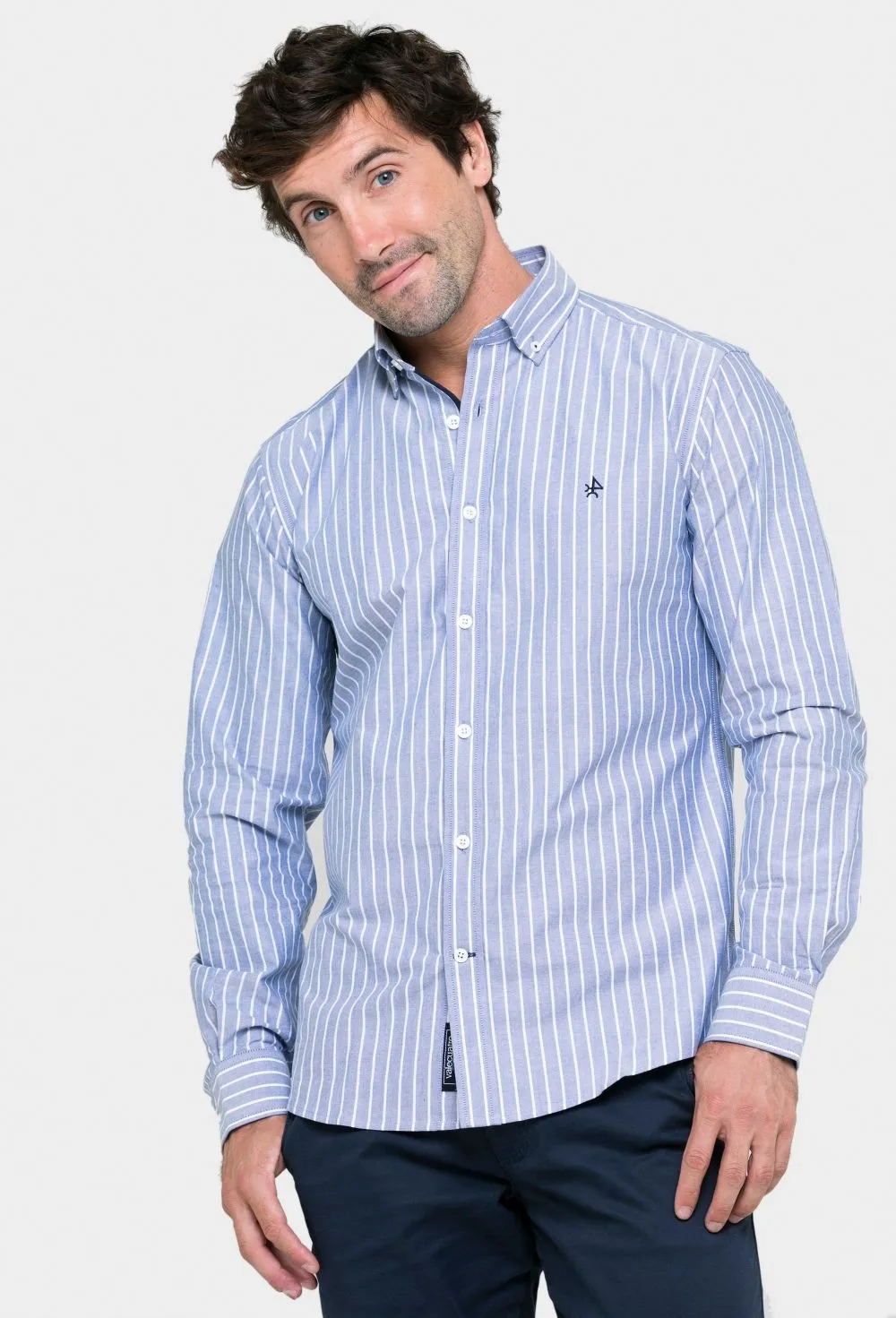 Camisa oxford a rayas azul marino