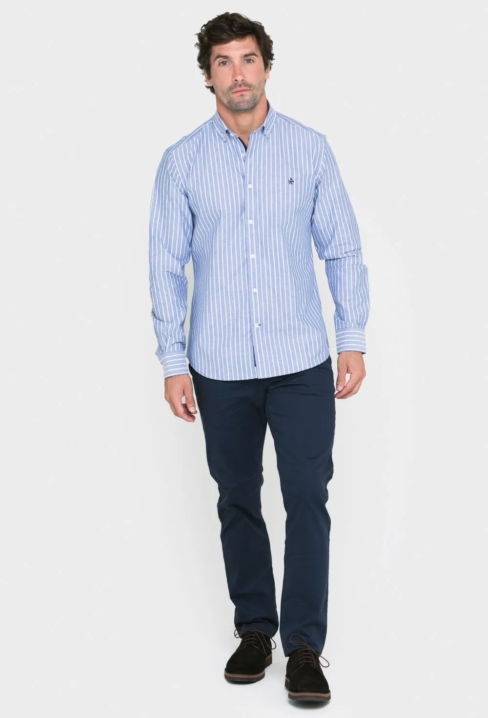 Camisa oxford a rayas azul marino