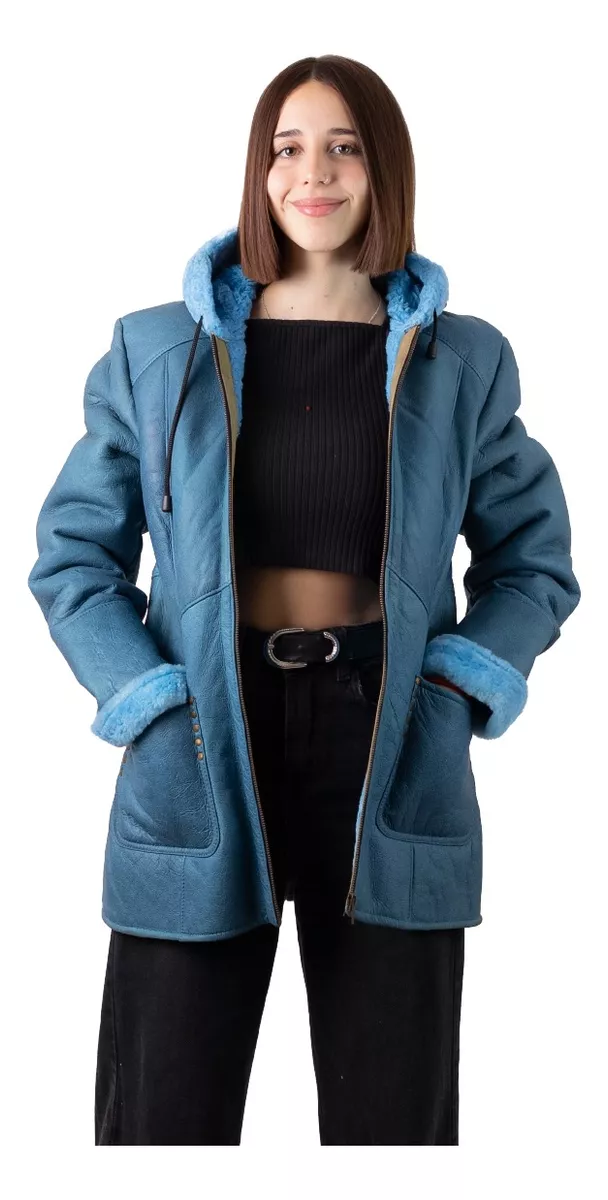 Campera De Cuero De Oveja De Mujer Azul - Modelo: 304