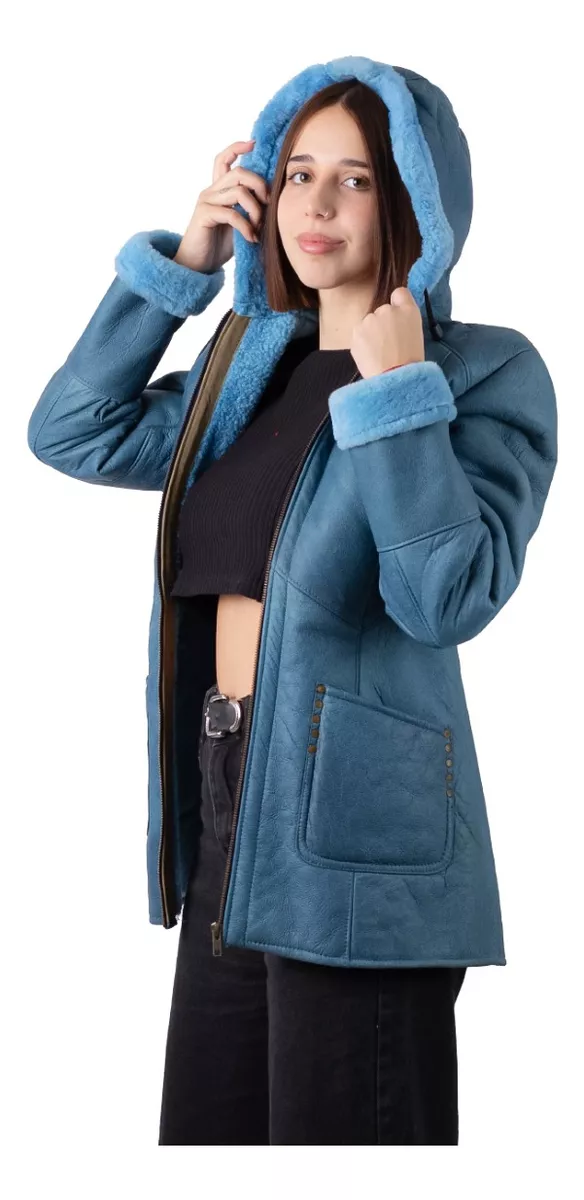 Campera De Cuero De Oveja De Mujer Azul - Modelo: 304