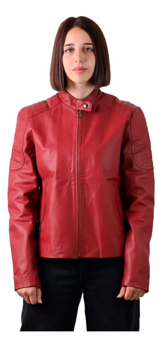 Campera De Cuero Vacuno 100% De Mujer Roja Bordo - Lore