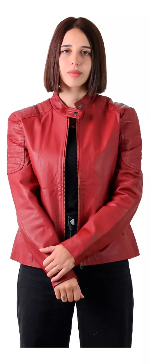 Campera De Cuero Vacuno 100% De Mujer Roja Bordo - Lore