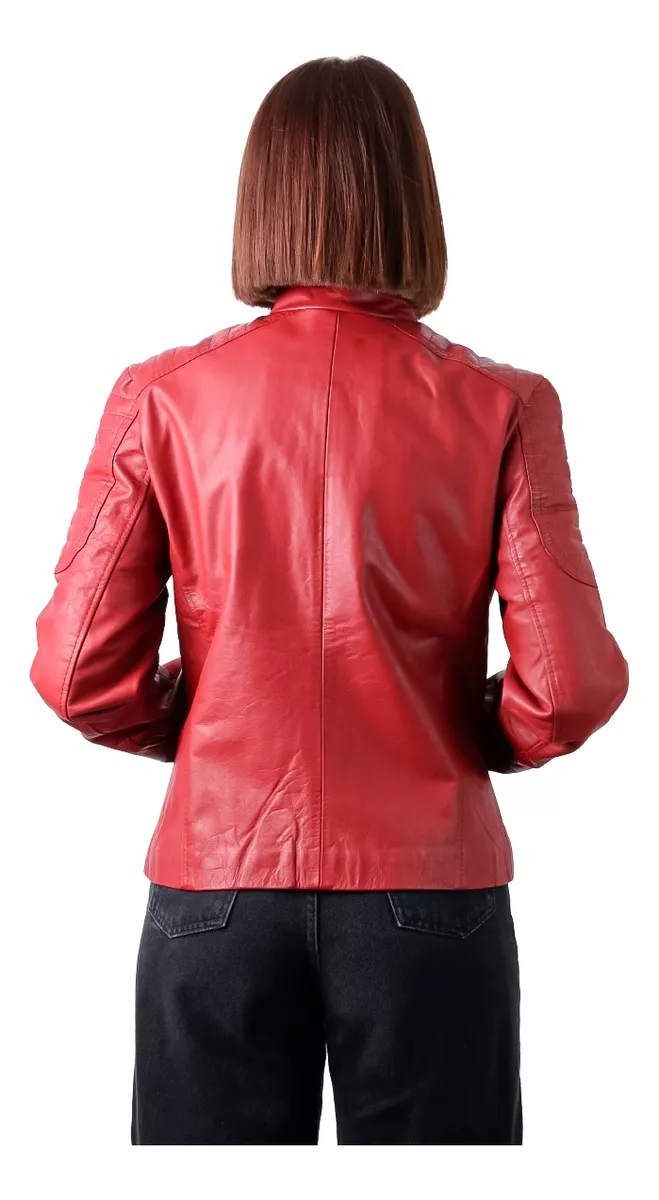 Campera De Cuero Vacuno 100% De Mujer Roja Bordo - Lore