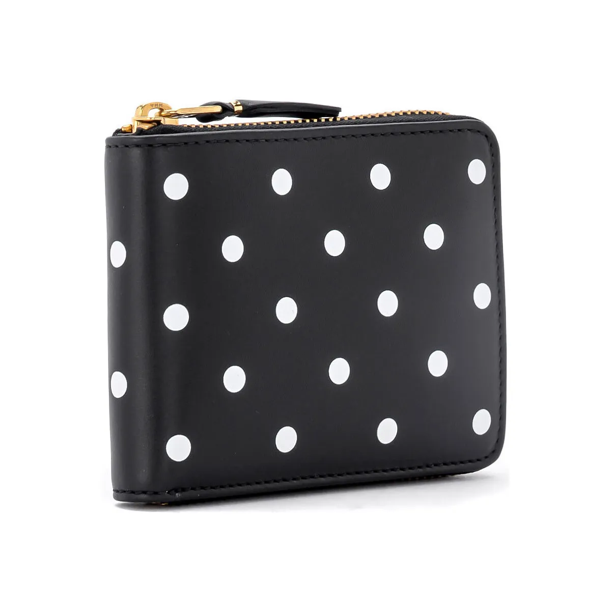 Cartera Comme Des Garçons Wallet en piel negra a lunares