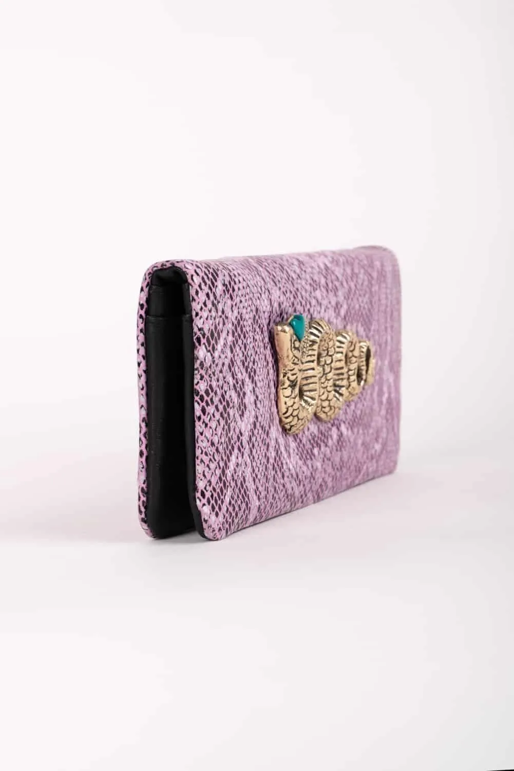 Cartera joya piel serpiente lila