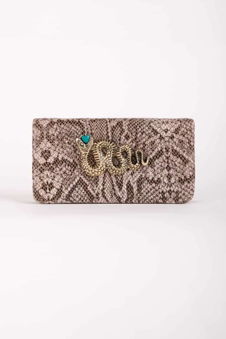 Cartera joya piel serpiente marron