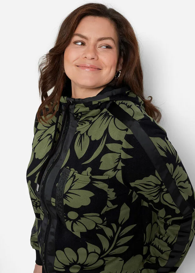 Chaqueta de chándal Negro-verde de flores