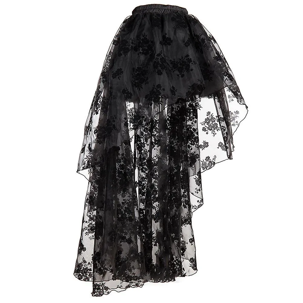 Encaje Floral Negro Mujer Asimétrico Victoria Gótico Largo Maxi Falda Fiesta