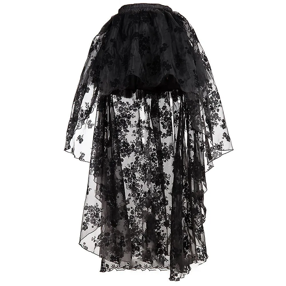 Encaje Floral Negro Mujer Asimétrico Victoria Gótico Largo Maxi Falda Fiesta