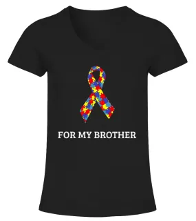 For My Brother Autism Awareness Shirt Camiseta cuello pico Mujer