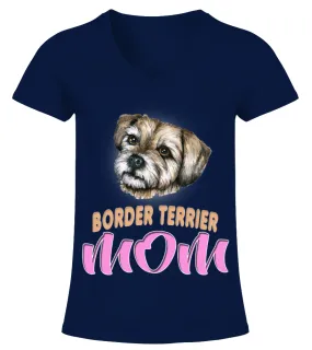 Hipster Border Terrier Mom Dog Camiseta cuello pico Mujer