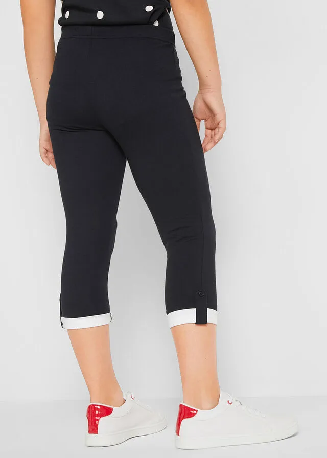 Leggings 3/4 de algodón orgánico para niñas Negro-blanco