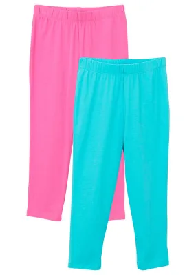 Leggings 3/4 para niñas (2 unidades) de algodón orgánico Celeste/fucsia claro