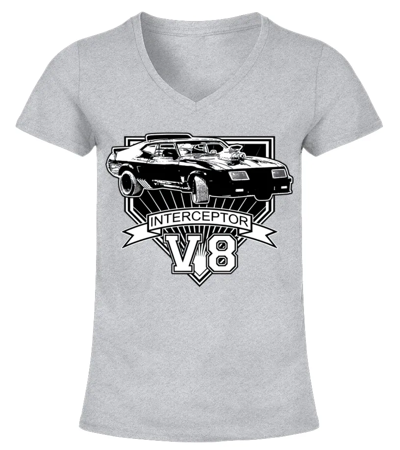 MDMX1-009-GR. Mad Max V8 Interceptor 2 Camiseta cuello pico Mujer