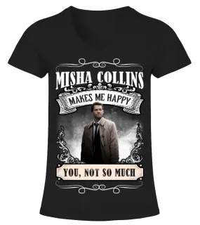 MISHA COLLINS MAKES ME HAPPY Camiseta cuello pico Mujer