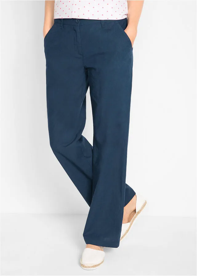 Pantalones sueltos con mezcla de lino Azul marino