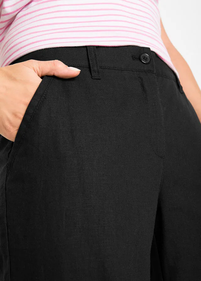 Pantalones sueltos con mezcla de lino Negro