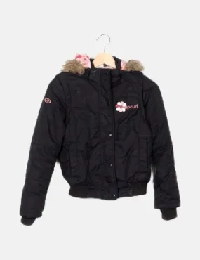 Rip Curl Parka negra detalle pelo sintético