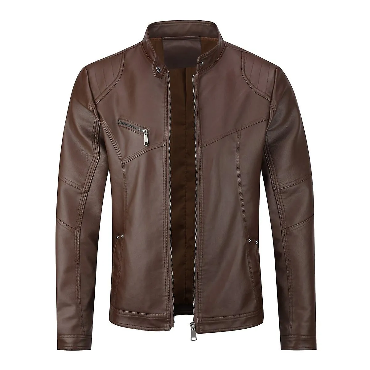 Sliktaa Chaqueta de cuero impermeable brillante slim fit para hombre