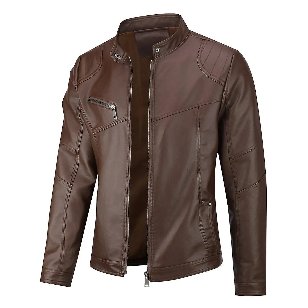 Sliktaa Chaqueta de cuero impermeable brillante slim fit para hombre