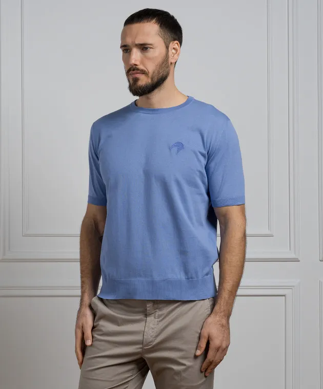 Stefano Ricci Purple t-shirt with logo emblem embroidery