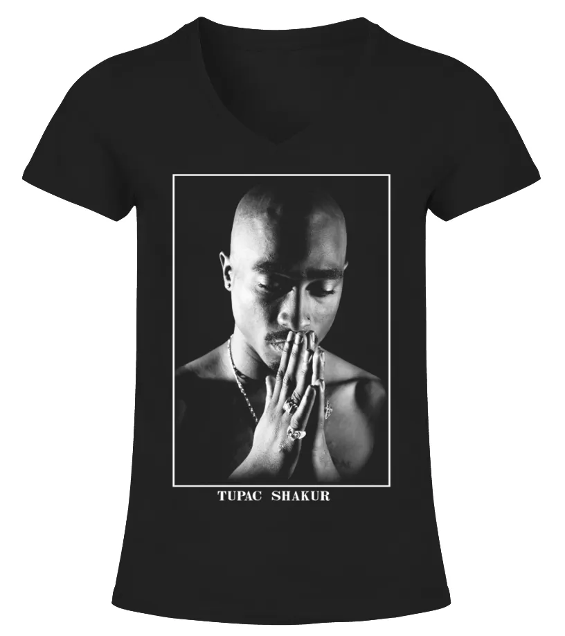 Tupac Shakur BK (9) Camiseta cuello pico Mujer