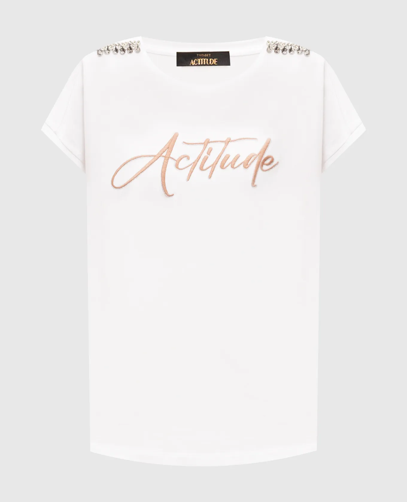 Twinset Actitude White t-shirt with embroidery and crystals