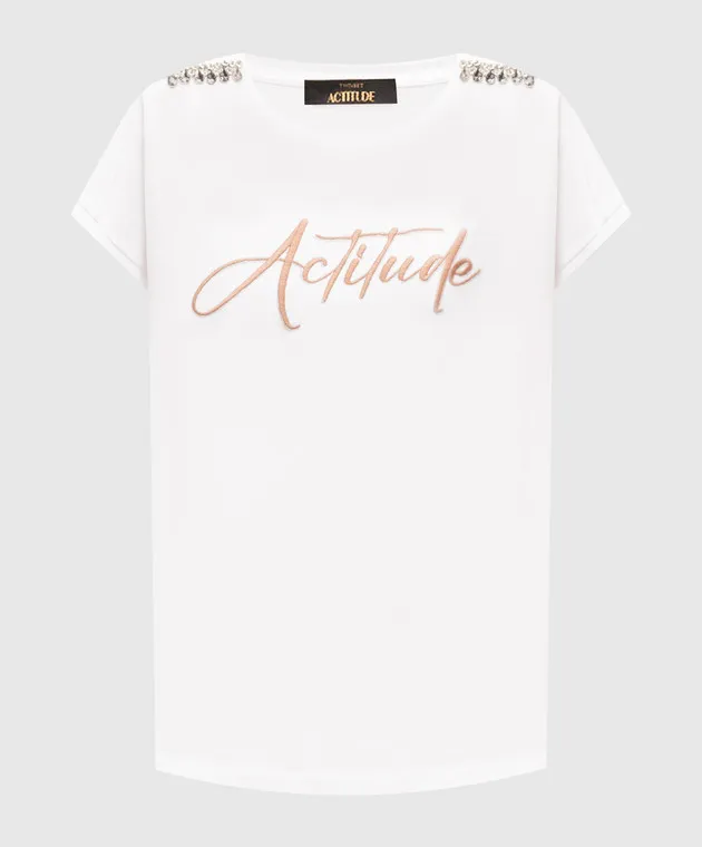 Twinset Actitude White t-shirt with embroidery and crystals