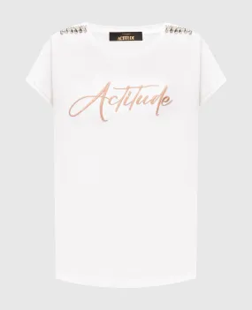 Twinset Actitude White t-shirt with embroidery and crystals