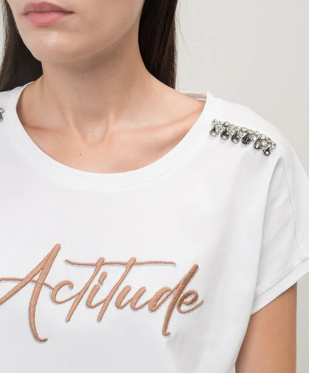 Twinset Actitude White t-shirt with embroidery and crystals