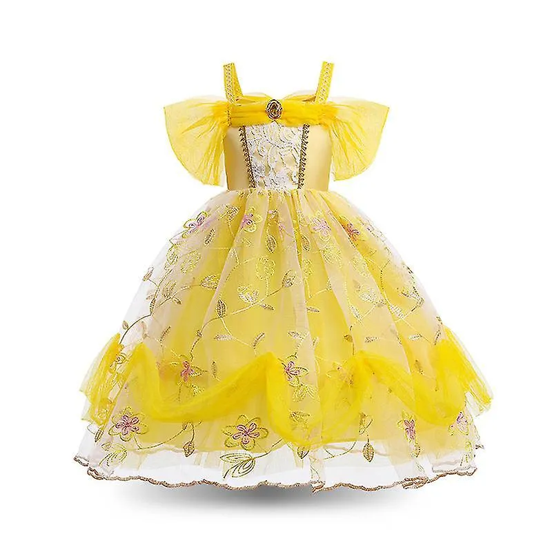 Vestido de princesa de las niñas cos vestido de princesa bella vestido de las niñas traje de actuación de la fiesta